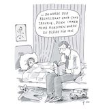 Karikatur eines Vaters, der seinem Kind eine Gutenachtgeschichte über den Rechtsstaat erzählt, für den Menschen zu blöde seien