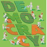 Karikatur eines Blumenbeetes in Form von Buchstaben, die das Wort Democracy bilden