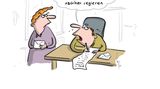 Karikatur eines Wählers, der fürchtet, dass seine Partei an die Macht kommt