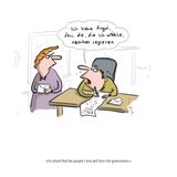 Karikatur eines Wählers, der fürchtet, dass seine Partei an die Macht kommt