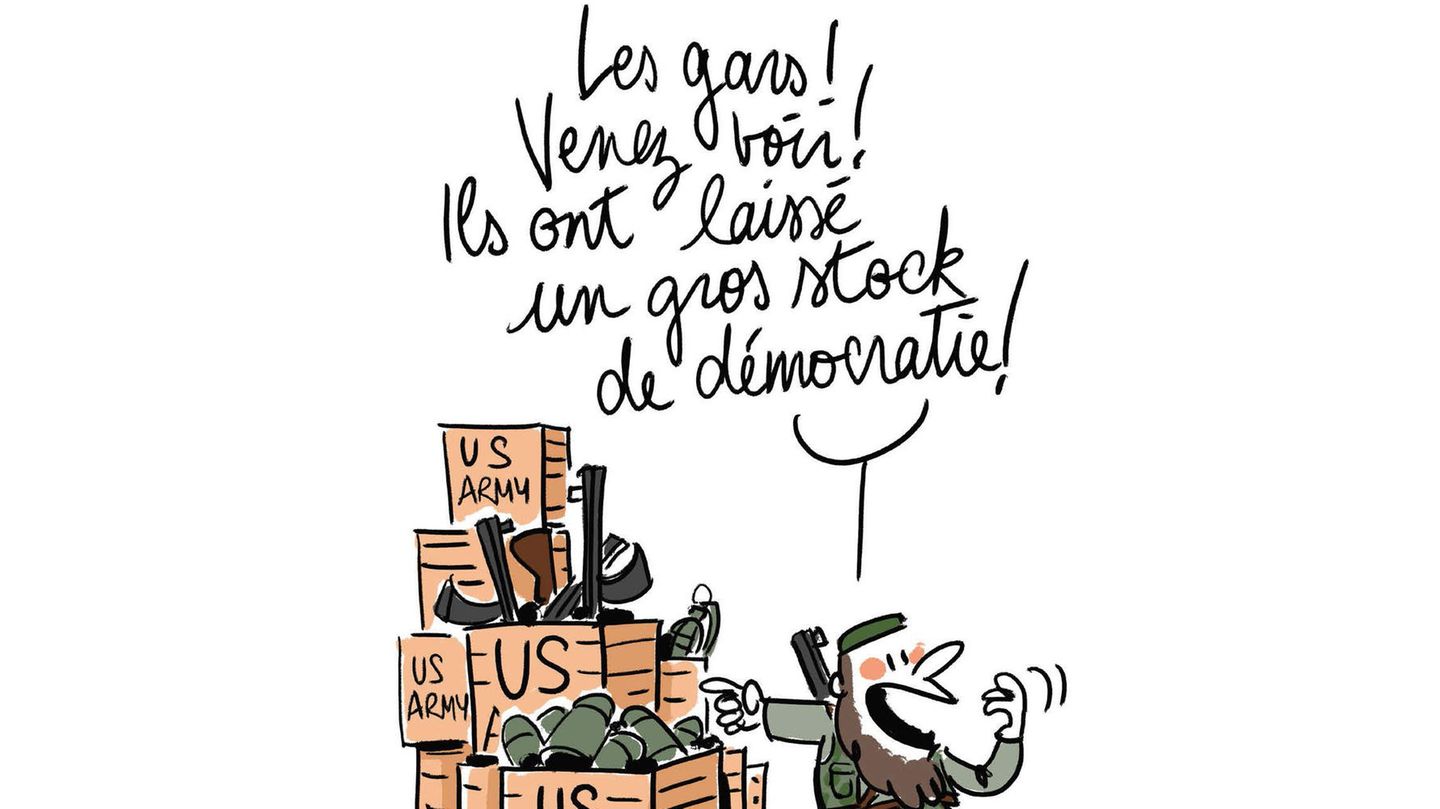 Cartoon eines Soldaten vor Munitionskisten
