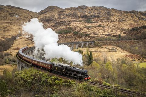 Ein Dampfzug fährt durch Schottland – er wurde als "echter Hogwarts-Express" berühmt