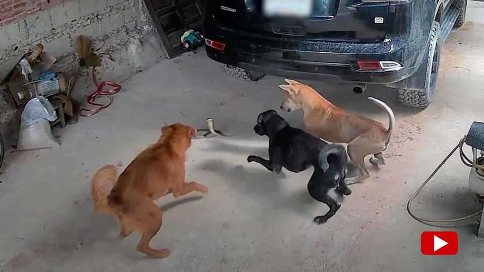 Kobra weckt schlafenden Hund – zwei weitere Hunde eilen zur Hilfe