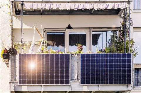 Balkonkraftwerk kaufen und Strom selbst erzeugen: Ein Solarmodul im Sonnenschein