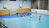 Eine Mädchenmannschaft spielt Handball