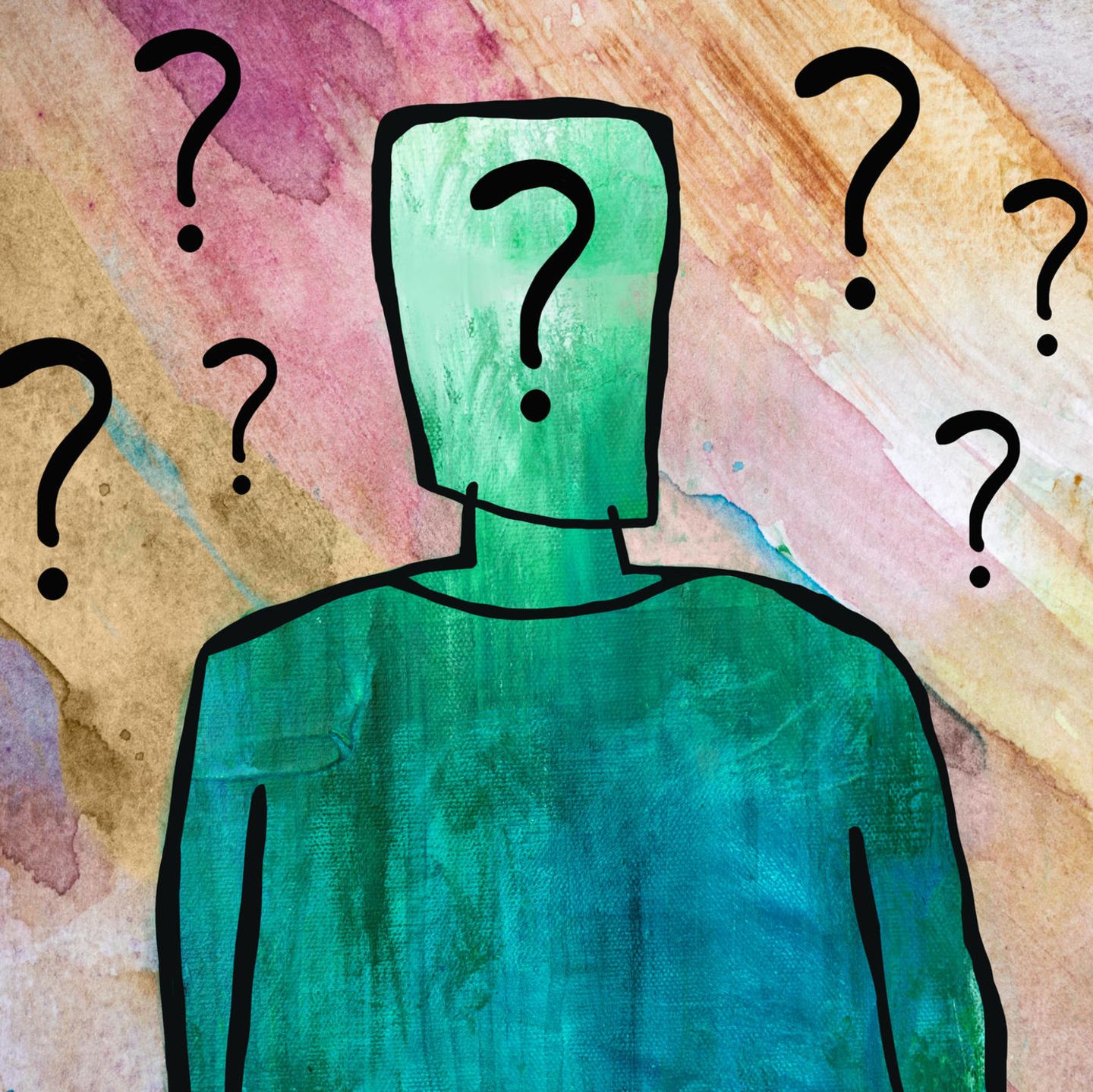 Symbolfoto für Allgemeinwissen-Quiz: Mit Aquarellfarben gemalte gesichtslose Person