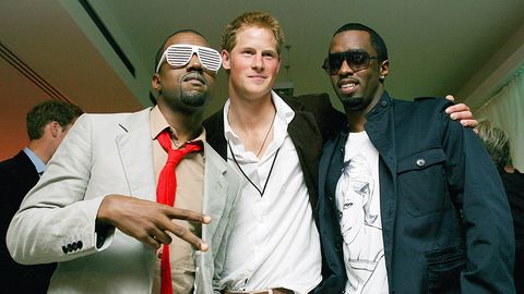 Prinz Harry im Jahr 2007 mit Kanye West (links) und Sean "Diddy" Combs