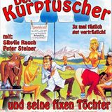 Das gemalte Kinoplakat zu "Der Kurpfuscher und seine fixen Töchter": Drei nackte Frauen und zwei Männer sitzen auf einer Weide.