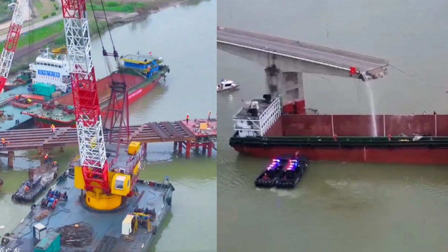 combo | Kollision: Brückenunglück in China – nach nur sieben Tagen stand diese Ersatzbrücke |