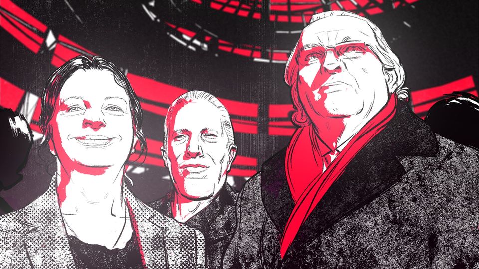 Illustration zeigt Prinz Reuß (r.) und Rüdiger von Pescatore (m.) und frühere AfD-Abgeordnete Birgit Malsack-Winkemann