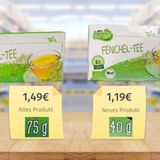 Fenchel-Tee von Aldi  Der Fenchel-Tee der Eigenmarke "Gut bio" kostet bei Aldi Nord nur noch 1,19 Euro statt 1,49 Euro. Super, könnte man meinen. Doch tatsächlich stecken deutlich weniger Teebeutel (20 statt 25) in der Packung als noch einige Monate zuvor – und die sind auch noch kleiner (je 2 statt 3 Gramm). Gemessen an der Füllmenge beträgt die versteckte Preiserhöhung somit 50 Prozent. Als Grund für die Umstellung verweist Aldi Nord in einer Stellungnahme auf höhere Produktionskosten. (Stand: November 2023)