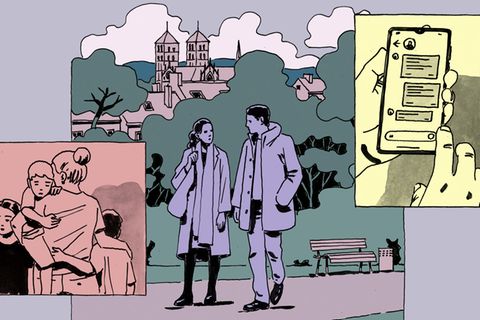 Ende der Einsamkeit – Illustration zeigt einen jungen Mann und eine junge Frau beim Spazierengehen in der Natur