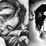 Collage: Janne wäscht sich über den Badewannenrand gelehnt die Haare und Janne schlafend.