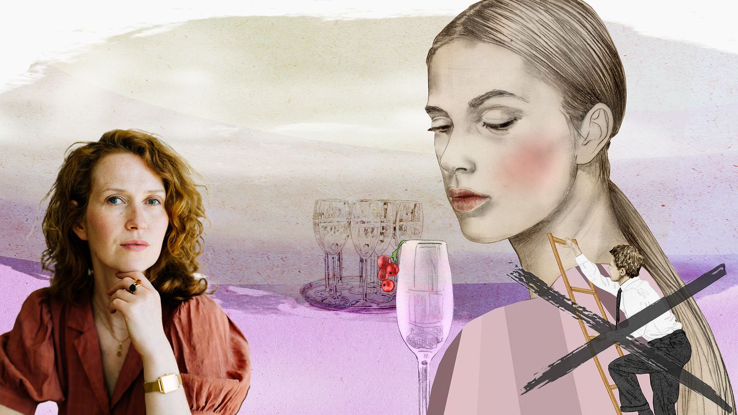 Illustration zeigt eine Frau, die über die Schulter schaut, während ihr Freund versucht, mit einer Leiter zu ihr aufzusteigen