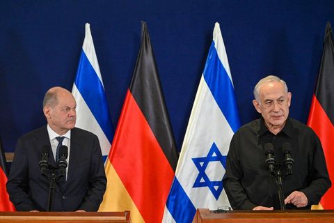 Bundeskanzler Olaf Scholz im Oktober 2023 mit Premier Benjamin Netanjahu
