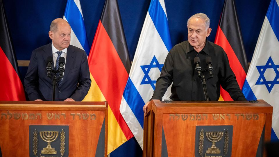 Bondskanselier Olaf Scholz en de Israëlische premier Benjamin Netanyahu