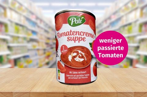 In der Tomatencremesuppe sank der Anteil passierter Tomaten von 20 auf 13 Prozent.