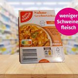 Das Sahne-Geschnetzelte von Gut & Günstig enthält laut Verbraucherzentrale nur noch 24 Prozent statt zuvor 32 Prozent Schweinefleisch, dafür mehr Pilze und Sahne.