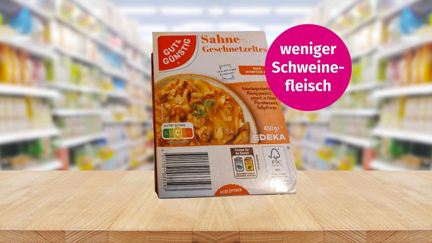 Das Sahne-Geschnetzelte von Gut & Günstig enthält laut Verbraucherzentrale nur noch 24 Prozent statt zuvor 32 Prozent Schweinefleisch, dafür mehr Pilze und Sahne.