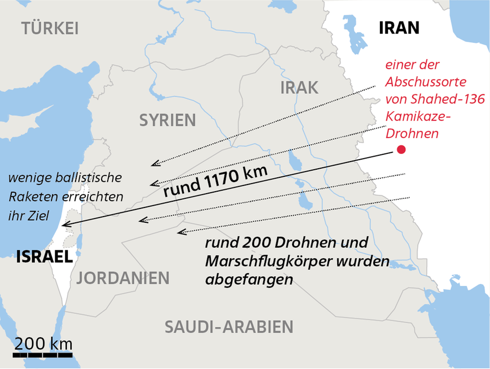 Iran's attack on Israel map Iran's attack on Israel map