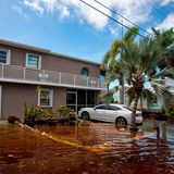 Wasser staut sich vor einem Haus im US-Bundesstaat Florida