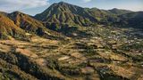 World Press Photo: Luftaufnahme von Avocadoplantagen vor dem Vulkangipfel im Bildhintergrund.