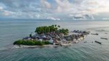 Ein Luftbild der Überreste der Insel Nyangai in Sierra Leone