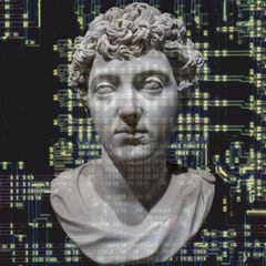 Symbolbild Collage zeigt einen Computerchip und eine Büste von Markus Aurelius