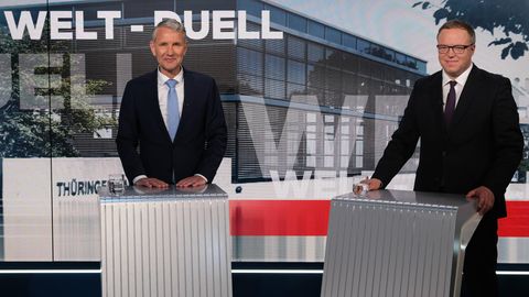 Viereinhalb Monate vor der Landtagswahl in Thüringen trafen sich AfD-Landeschef Björn Höcke und CDU-Landeschef Mario Voigt zum TV-Duell