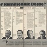 Das Who-is-who der deutschen Wirtschaft: Die Spitzen von Volkswagen, Krupp, Grundig, Bayer, Mannesmann, Quelle und anderen Unternehmen im Direktvergleich. Herkunft, Ausbildung, Posten, Hobbys, Verdienst. Und zwischendrin: "Die Top-Manager behaupten: Eine Frau kann unseren Posten nicht ausfüllen."