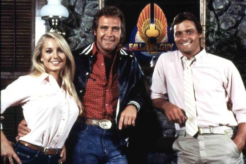 Heather Thomas, Lee Majors, Douglas Barr auf einem alten Farbfoto