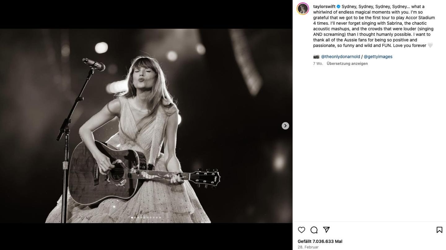 Ein Taylor Swift Post mit über 7 Millionen Likes auf Instagram