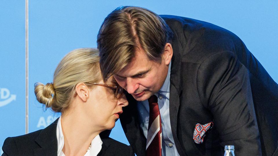 AfD-Chefin Alice Weidel und der EU-Abgeordnete Maximilian Krah auf der Europawahlversammlung der AfD in Magdeburg im Sommer 2023.