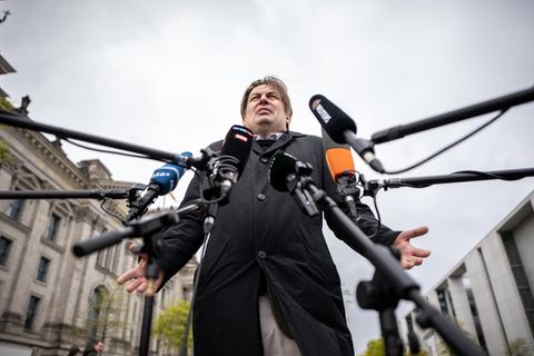AfD-Politiker Maximilian Krah vor Mikros