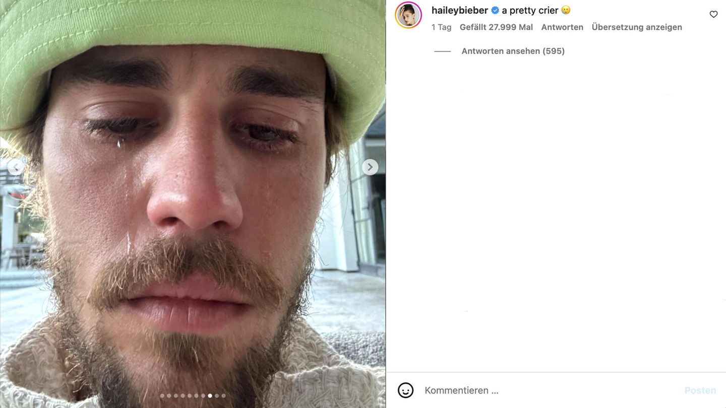 Justin Bieber posts tearful photo – wife Hailey Bieber reacts