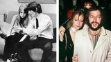 Bildkombination zeigt George Harrison (l.) und Eric Clapton jeweils mit ihrer Muse Pattie Boyd