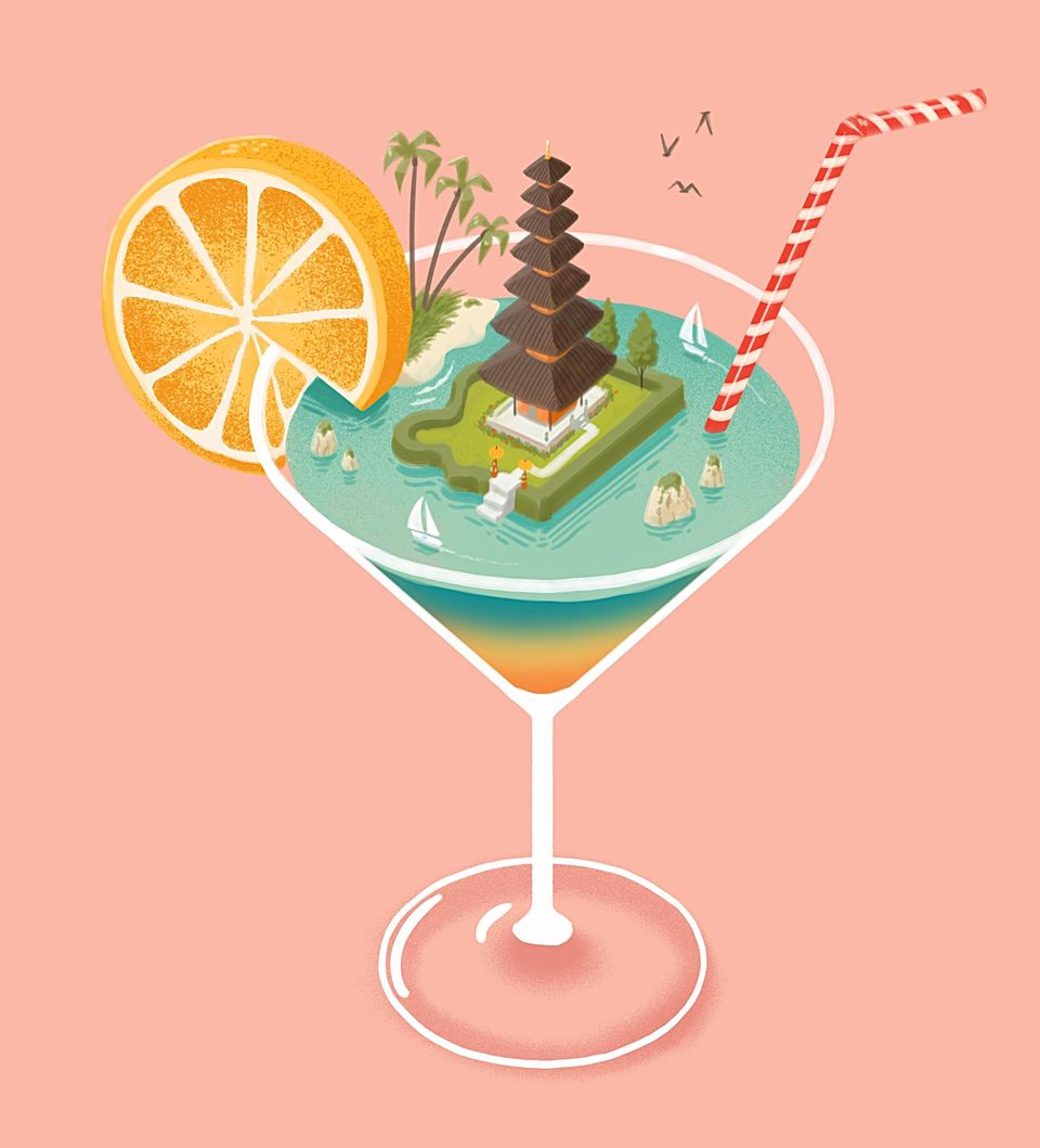 Illustration zum Reiseziel Thailand und Indonesien Illustration zum Reiseziel Thailand und Indonesien