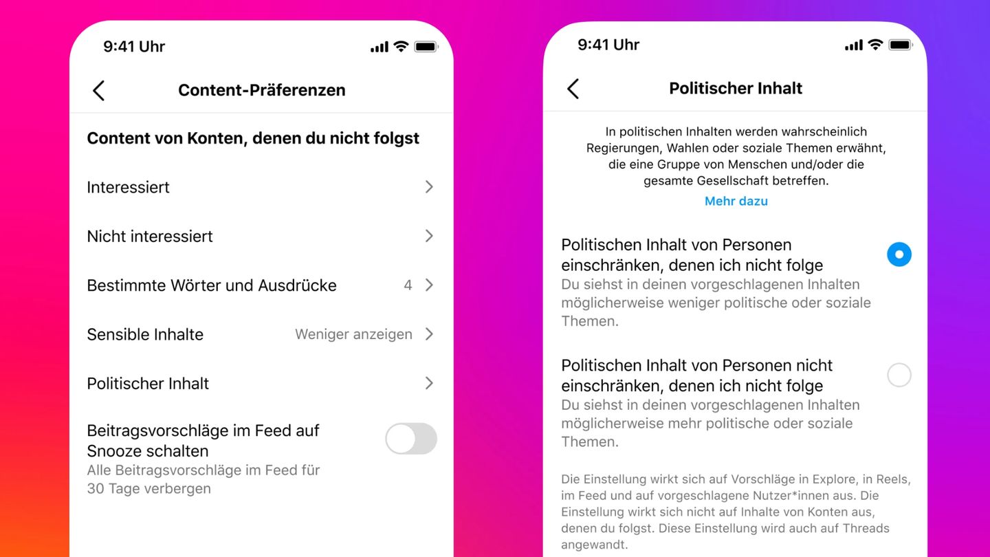 Instagram: Einstellungen für politische Inhalte