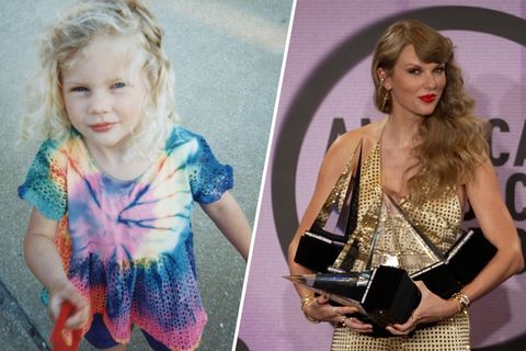 Ein Foto des Popstars Taylor Swift als Kind im Vergleich zu heute