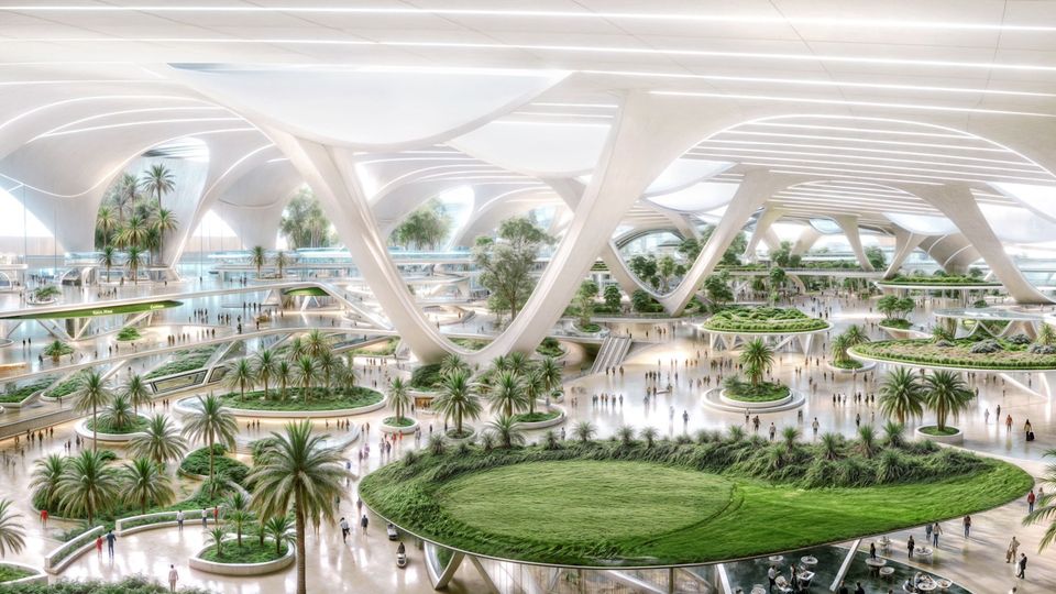 Eine Animation des geplanten Flughafens in Dubai