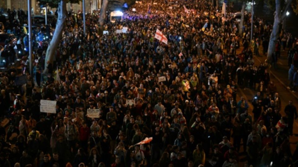Demonstranten in Tiflis am Freitag
