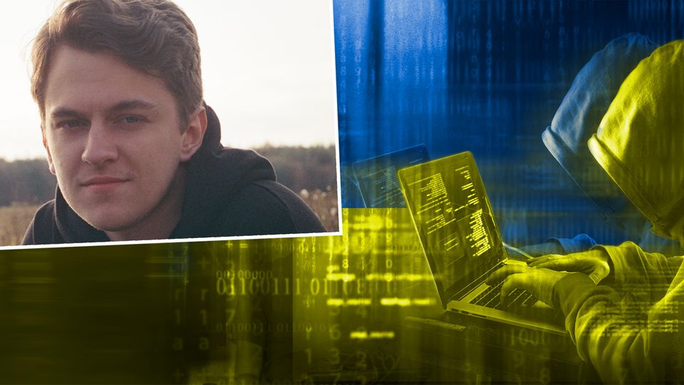 Maksym (links oben) ist seit Sommer 2022 Teil des ukrainischen Hackerkollektivs "Kiborg"
