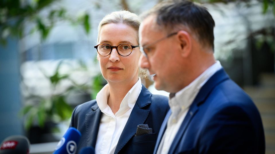 Alice Weidel Tino Chrupalla Verdachtsfall Alice Weidel und Tino Chrupalla äußern sich zum Urteil zur Einstufung der AfD als rechtsextremistischer Verdachtsfall