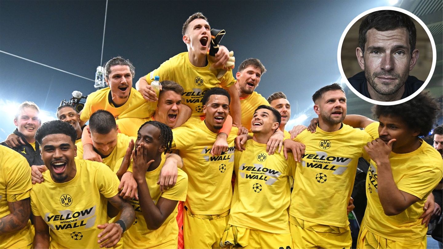 Die Spieler von Borussia Dortmund jubeln über den Einzug ins Champions-League-Finale