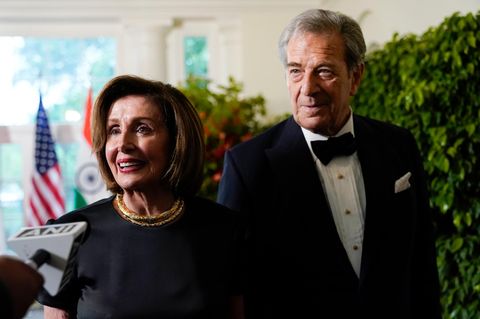 Nancy Pelosi und ihr Ehemann Paul Pelosi 2023 bei einem Staatsdinner im Weißen Haus