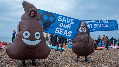 "Rettet unsere Gewässer", fordern diese Demonstranten in Großbritannien
