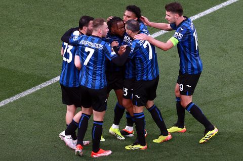 Atalanta Bergamo bejubelt ein Tor im Finale der Europa League gegen Bayer Leverkusen