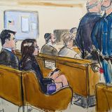 Rückendeckung der Trumpisten: Matt Gaetz (2.v.l.) und Lauren Boebert  (3.vl.) unterstützen demonstrativ den angeklagten Ex-Präsidenten. Viele Republikaner suchen derzeit die Nähe Trumps, nicht wenigen wird nachgesagt, sie wollten sich auf diese Weise als Vizepräsidentschaftskandidaten empfehlen