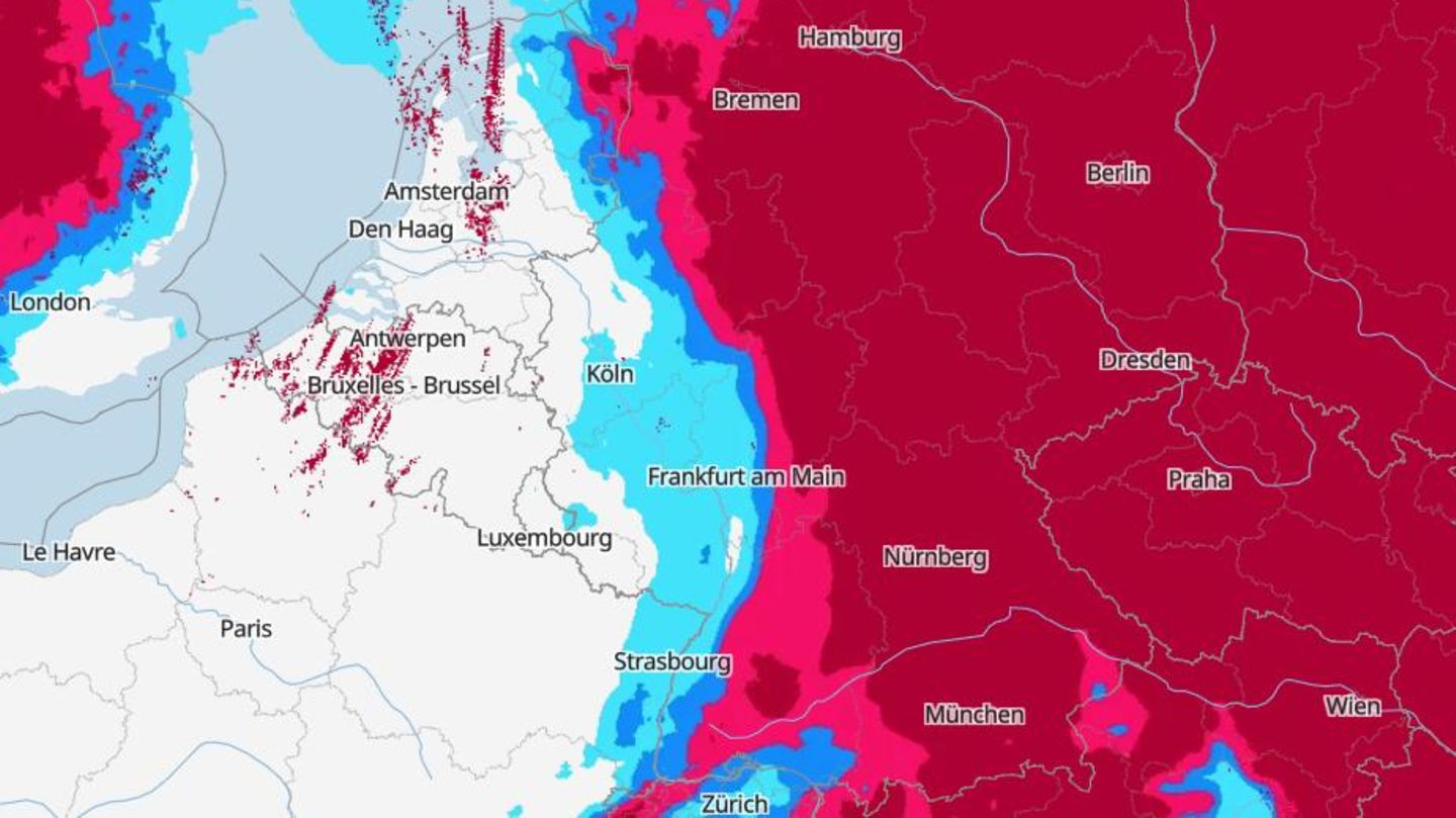 Unwetter im Anmarsch: Das Bild zeigt die Gewitterwarnung für Deutschland am Sonntag. Eine stets aktuelle Version finden Sie im Artikel