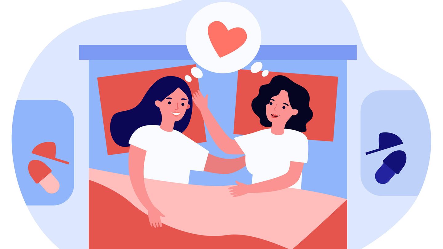 Zwei Frauen liegen im Bett